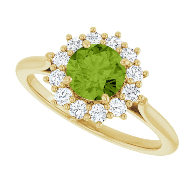 10K Gold Emerald Natural Peridot & Lab-Grown Diamond Halo-Style Ring - Yellow Gold - view 5