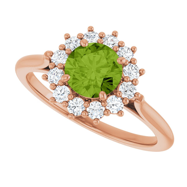 14K Gold Emerald Natural Peridot & Lab-Grown Diamond Halo-Style Ring - Rose Gold - view 5