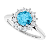 10K Gold Round Natural Aquamarine & Lab-Grown Diamond Halo-Style Ring - White Gold - view 5