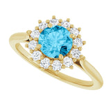 10K Gold Round Natural Aquamarine & Lab-Grown Diamond Halo-Style Ring - Yellow Gold - view 5
