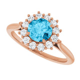 14K Gold Round Natural Aquamarine & Lab-Grown Diamond Halo-Style Ring - Rose Gold - view 5
