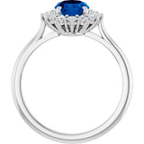 10K Gold Emerald Lab-Grown Blue Sapphire & Lab-Grown Diamond Halo-Style Ring - White Gold - view 2