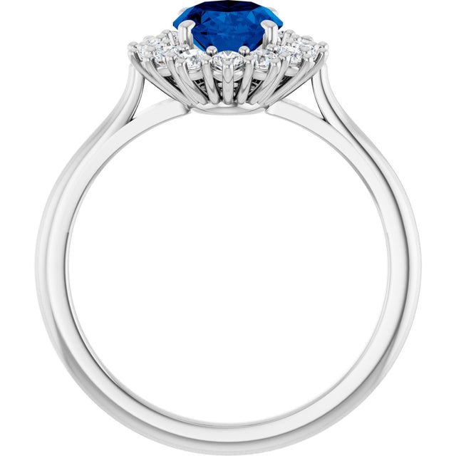 10K Gold Emerald Lab-Grown Blue Sapphire & Lab-Grown Diamond Halo-Style Ring - White Gold - view 2