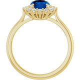10K Gold Emerald Lab-Grown Blue Sapphire & Lab-Grown Diamond Halo-Style Ring - Yellow Gold - view 2