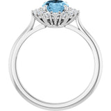 10K Gold Emerald Natural Sky Blue Topaz & Lab-Grown Diamond Halo-Style Ring - White Gold - view 2