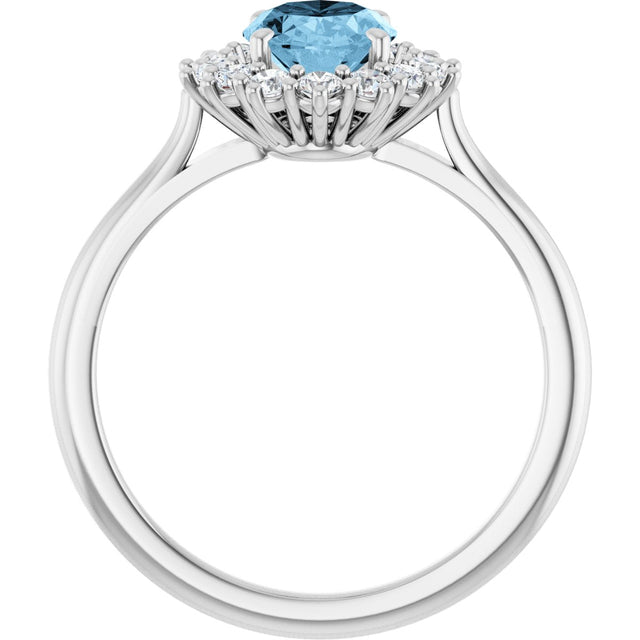 10K Gold Emerald Natural Sky Blue Topaz & Lab-Grown Diamond Halo-Style Ring - White Gold - view 2