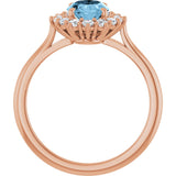 14K Gold Emerald Natural Sky Blue Topaz & Lab-Grown Diamond Halo-Style Ring - Rose Gold - view 2