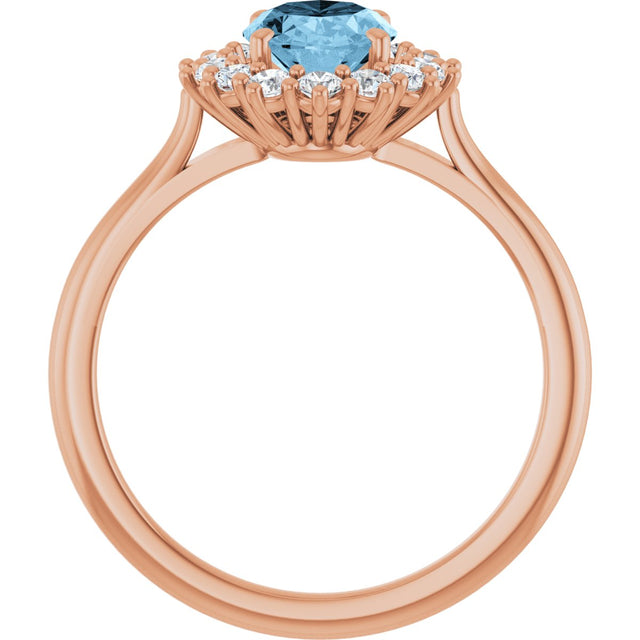 14K Gold Emerald Natural Sky Blue Topaz & Lab-Grown Diamond Halo-Style Ring - Rose Gold - view 2