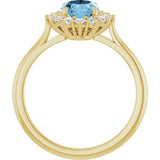 10K Gold Emerald Natural Sky Blue Topaz & Lab-Grown Diamond Halo-Style Ring - Yellow Gold - view 2