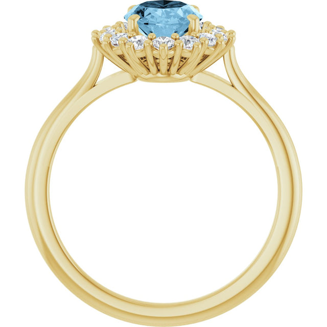10K Gold Emerald Natural Sky Blue Topaz & Lab-Grown Diamond Halo-Style Ring - Yellow Gold - view 2