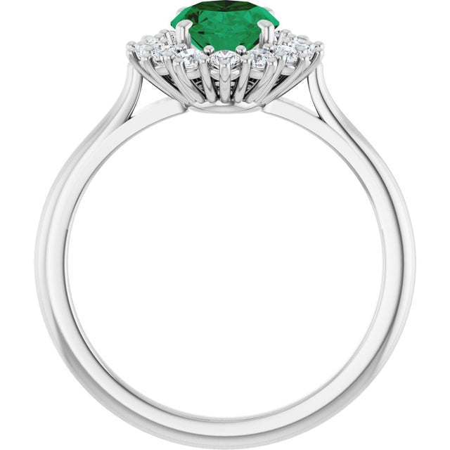 Platinum Emerald Lab-Grown Emerald & Lab-Grown Diamond Halo-Style Ring - view 2
