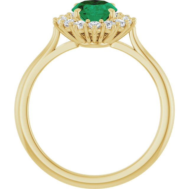 14K Gold Emerald Lab-Grown Emerald & Lab-Grown Diamond Halo-Style Ring - Yellow Gold - view 2