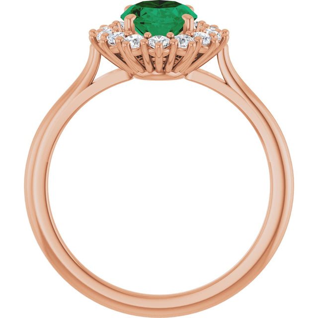 14K Gold Emerald Lab-Grown Emerald & Lab-Grown Diamond Halo-Style Ring - Rose Gold - view 2