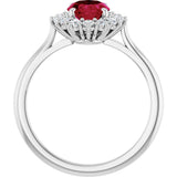 10K Gold Emerald Lab-Grown Ruby & Lab-Grown Diamond Halo-Style Ring - White Gold - view 2