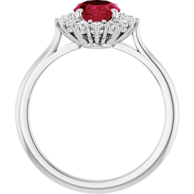 10K Gold Emerald Lab-Grown Ruby & Lab-Grown Diamond Halo-Style Ring - White Gold - view 2