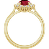 10K Gold Emerald Lab-Grown Ruby & Lab-Grown Diamond Halo-Style Ring - Yellow Gold - view 2