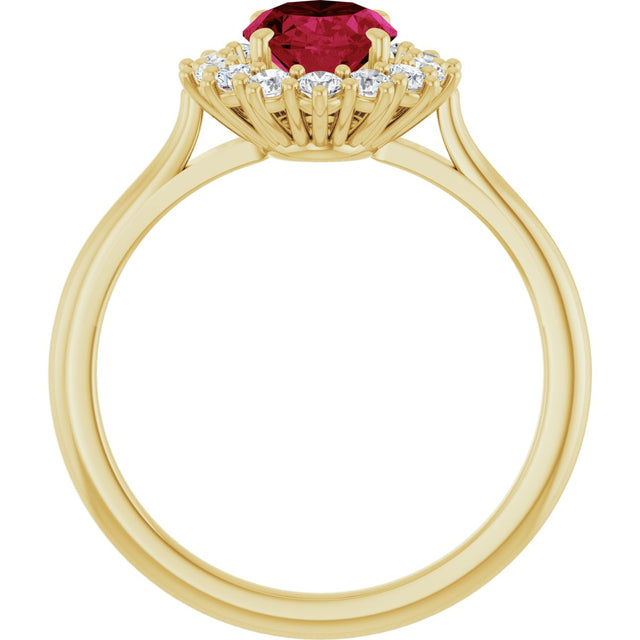 10K Gold Emerald Lab-Grown Ruby & Lab-Grown Diamond Halo-Style Ring - Yellow Gold - view 2
