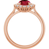 14K Gold Emerald Lab-Grown Ruby & Lab-Grown Diamond Halo-Style Ring - Rose Gold - view 2