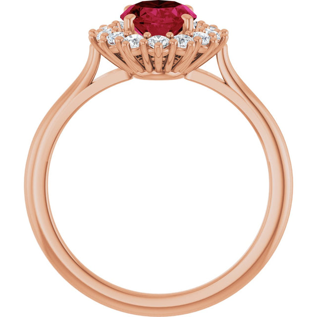 14K Gold Emerald Lab-Grown Ruby & Lab-Grown Diamond Halo-Style Ring - Rose Gold - view 2