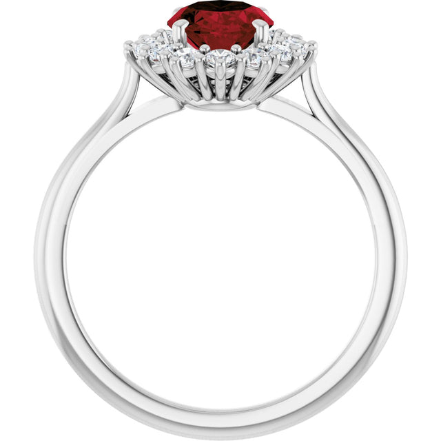 10K Gold Emerald Natural Mozambique Garnet & Lab-Grown Diamond Halo-Style Ring - White Gold - view 2