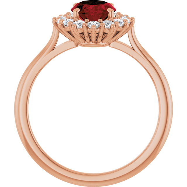 14K Gold Emerald Natural Mozambique Garnet & Lab-Grown Diamond Halo-Style Ring - Rose Gold - view 2
