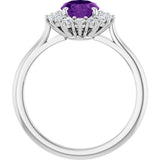 10K Gold Emerald Natural Amethyst & Lab-Grown Diamond Halo-Style Ring - White Gold - view 2