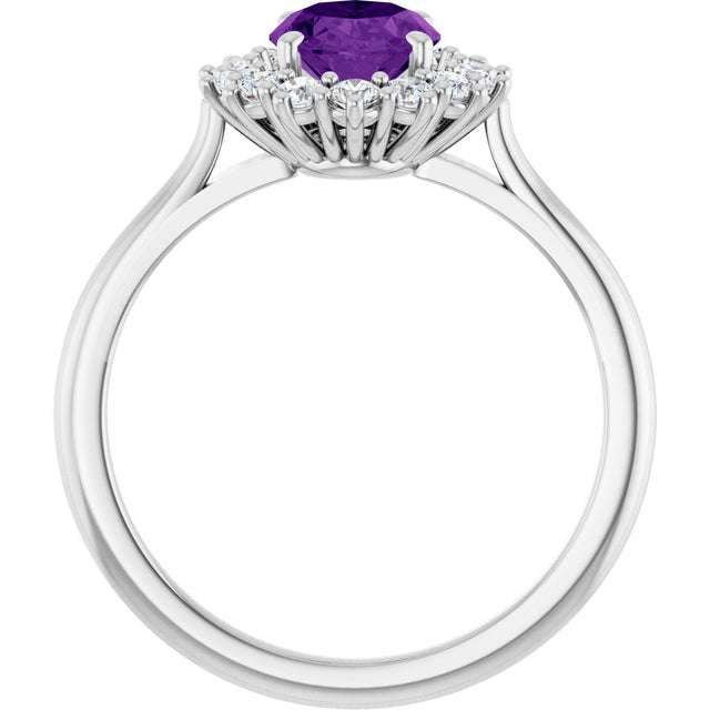 10K Gold Emerald Natural Amethyst & Lab-Grown Diamond Halo-Style Ring - White Gold - view 2