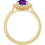 10K Gold Emerald Natural Amethyst & Lab-Grown Diamond Halo-Style Ring - Yellow Gold - view 2