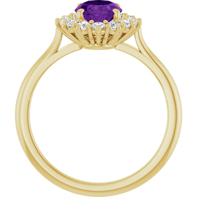10K Gold Emerald Natural Amethyst & Lab-Grown Diamond Halo-Style Ring - Yellow Gold - view 2