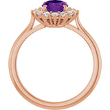 14K Gold Emerald Natural Amethyst & Lab-Grown Diamond Halo-Style Ring - Rose Gold - view 2