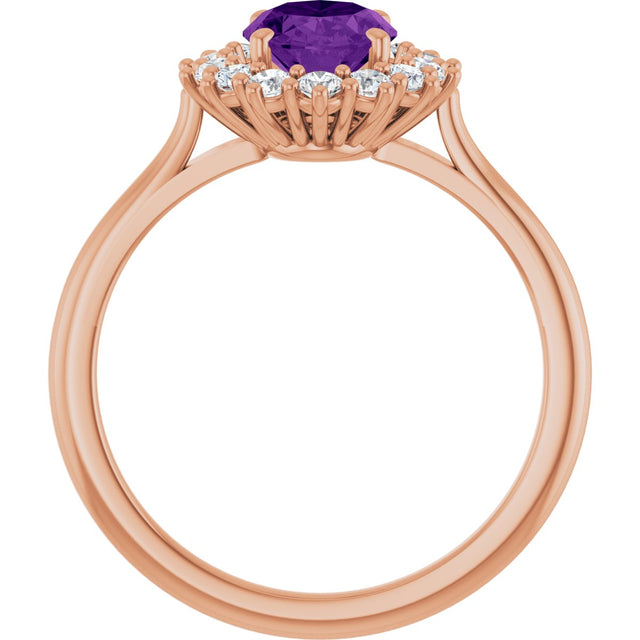 14K Gold Emerald Natural Amethyst & Lab-Grown Diamond Halo-Style Ring - Rose Gold - view 2