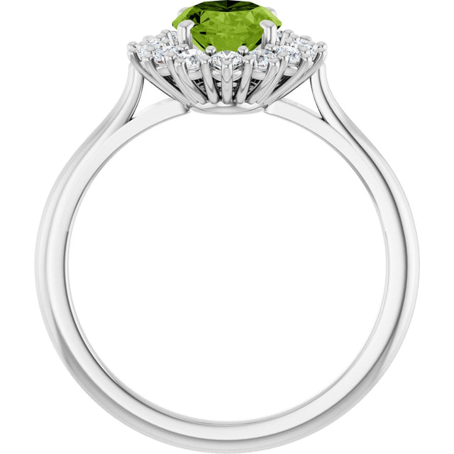 10K Gold Emerald Natural Peridot & Lab-Grown Diamond Halo-Style Ring - White Gold - view 2