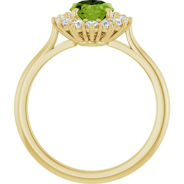 10K Gold Emerald Natural Peridot & Lab-Grown Diamond Halo-Style Ring - Yellow Gold - view 2