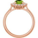 14K Gold Emerald Natural Peridot & Lab-Grown Diamond Halo-Style Ring - Rose Gold - view 2