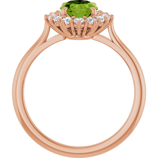 14K Gold Emerald Natural Peridot & Lab-Grown Diamond Halo-Style Ring - Rose Gold - view 2
