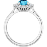 10K Gold Emerald Lab-Grown Diamond Halo-Style Ring - White Gold - view 2