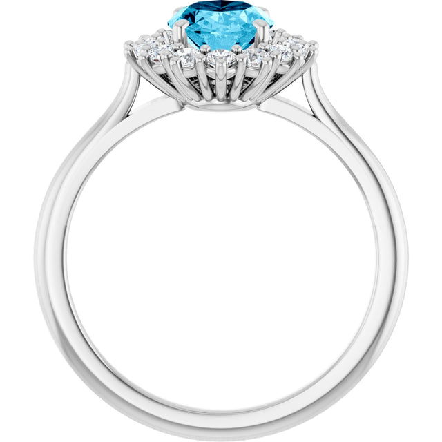 10K Gold Emerald Lab-Grown Diamond Halo-Style Ring - White Gold - view 2