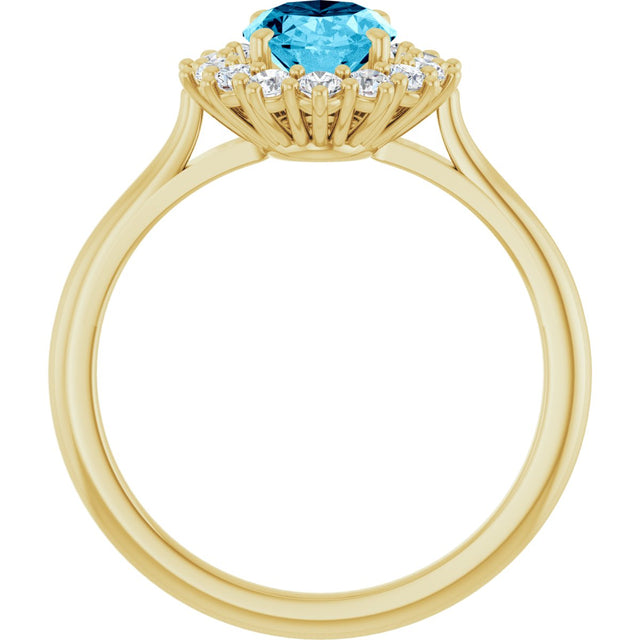 10K Gold Emerald Lab-Grown Diamond Halo-Style Ring - Yellow Gold - view 2