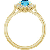 14K Gold Emerald Lab-Grown Diamond Halo-Style Ring - Yellow Gold - view 2