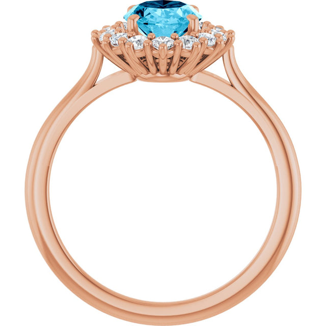 14K Gold Emerald Lab-Grown Diamond Halo-Style Ring - Rose Gold - view 2