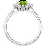 14K Gold Oval Natural Peridot & Natural Diamond Halo-Style Ring - White Gold - view 2