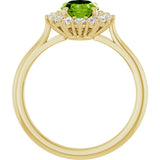 14K Gold Oval Natural Peridot & Natural Diamond Halo-Style Ring - Yellow Gold - view 2