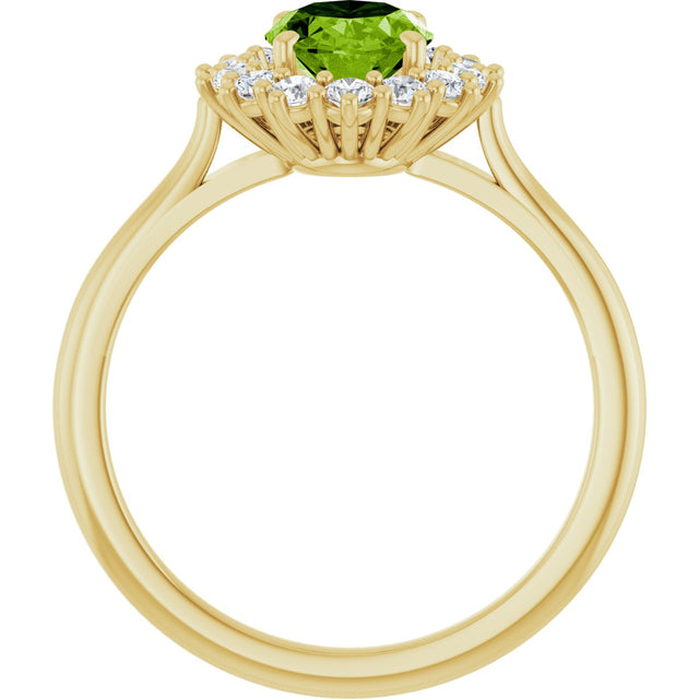 14K Gold Oval Natural Peridot & Natural Diamond Halo-Style Ring - Yellow Gold - view 2