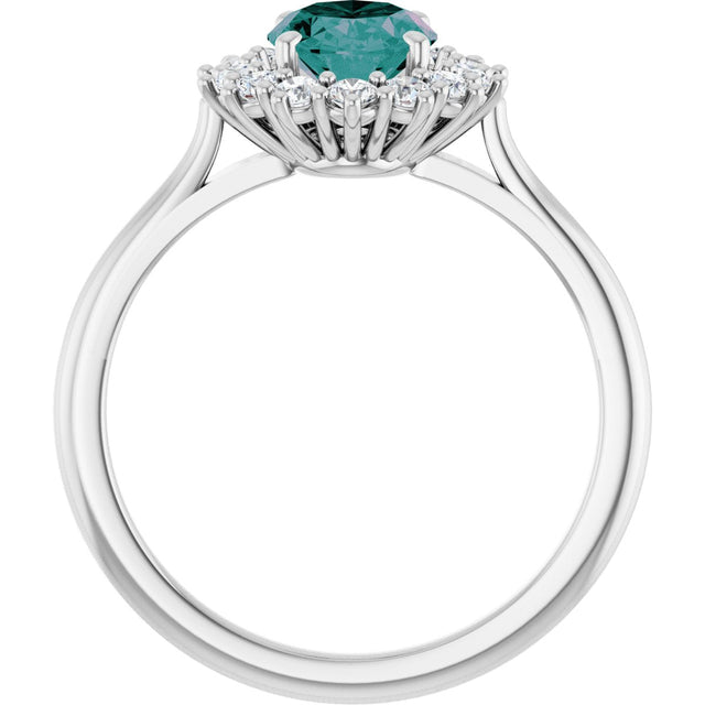 14K Gold Oval Natural Diamond Halo-Style Ring - White Gold - view 2