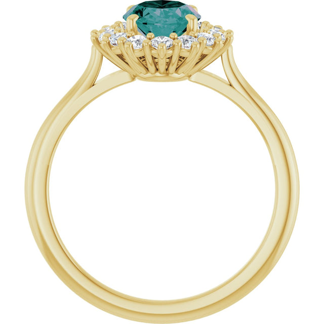 14K Gold Oval Natural Diamond Halo-Style Ring - Yellow Gold - view 2