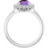 14K Gold Oval Natural Amethyst & Natural Diamond Halo-Style Ring – 8x6mm - White Gold - view 2