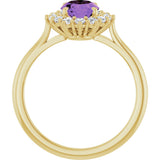 14K Gold Oval Natural Amethyst & Natural Diamond Halo-Style Ring – 8x6mm - Yellow Gold - view 2