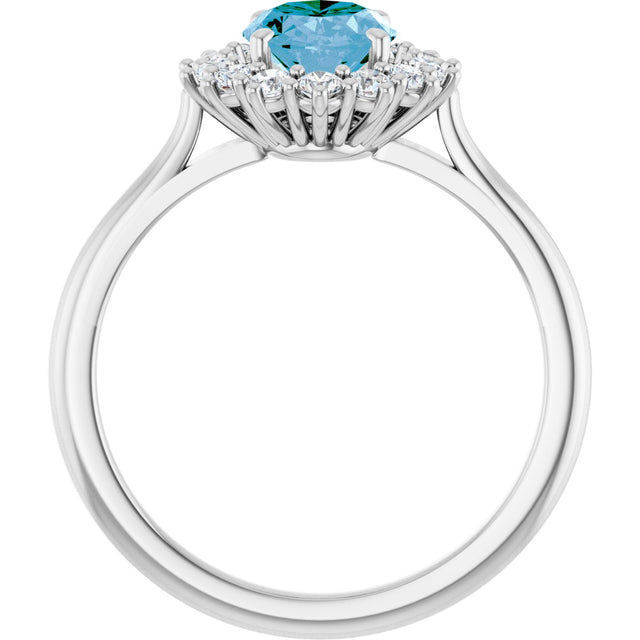 14K Gold Oval Natural Swiss Blue Topaz & Natural Diamond Halo-Style Ring – 8x6mm - White Gold - view 2