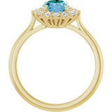 14K Gold Oval Natural Swiss Blue Topaz & Natural Diamond Halo-Style Ring – 8x6mm - Yellow Gold - view 2
