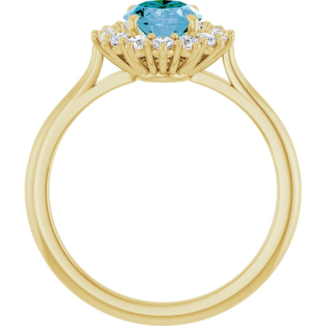 14K Gold Oval Natural Swiss Blue Topaz & Natural Diamond Halo-Style Ring – 8x6mm - Yellow Gold - view 2